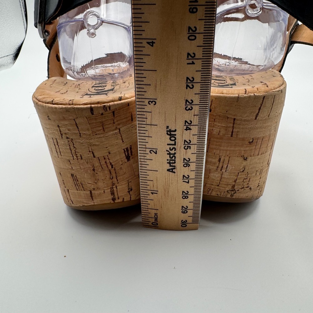 Korks by Kork-Ease Black Leather Cork Wedge Platform Sandals Size 11 - Picture 6 of 7